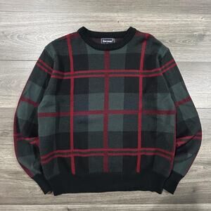 Vintage Grandpa Grunge Sweater Mens Large Black Red Plaid Acrylic 90s